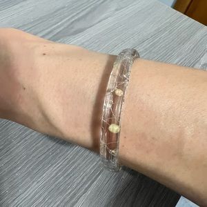 Vintage Lucite Cuff Bangle Bracelet, Wires and Beads Embedded Inside, EUC